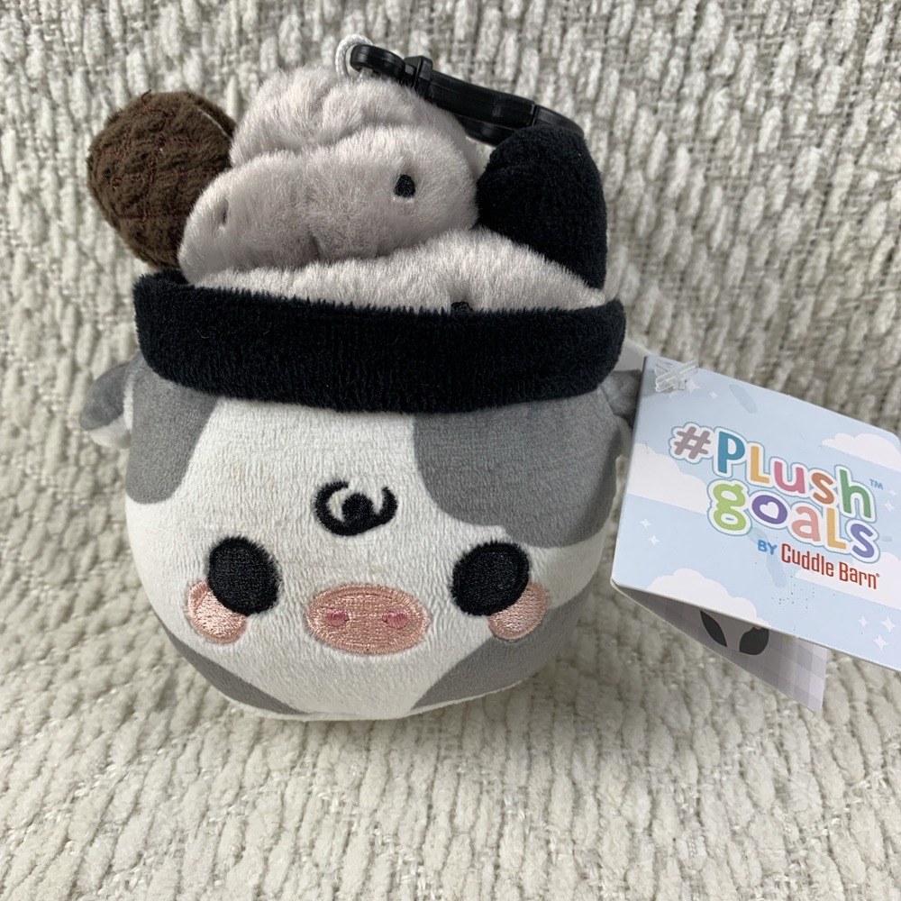 NWT Plush Goals By Cuddle Barn 5" Cow Mooshake‎ BLACK SESAME Moo Shake Clip On